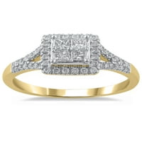Zaručnički prsten od četverokutnog dijamanta od 10k žutog zlata od 10k, Veličina 9