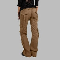 Rastezljive teretne hlače visokog struka, ženske široke, s puno džepova, širokog kroja, ravne široke hlače od
