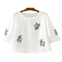 Ženski ljetni topovi majica s cvjetnim printom majica dugih rukava široka bluza od tunike ležerna Majica u bijeloj