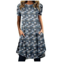 AMLBB plus size ležerne ljetne haljine za žene okrugli vrat tiskati kratki rukavi s džepom na zazor