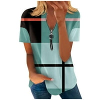 Ženska modna ležerna majica s nepravilnim geometrijskim printom s okruglim vratom s patentnim zatvaračem, sivi