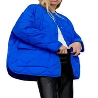 ženski jednobojni kaput s okruglim vratom i dugim rukavima, jakna s velikim džepovima