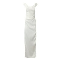 Bijele haljine za djeveruše s ramena, maksi haljine s visokim prorezom, večernje duge haljine s izrezom u obliku