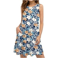 Zkozptok haljine za žene havajske plaže cvjetni tisak majice sunčevi povremeni džepovi boho tenk haljina, mornarica,
