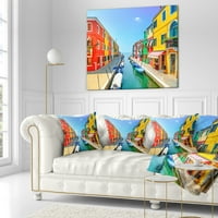 Dizajnirati šareni kanal Burano Islanda Venecija - pejzažni tiskani jastuk za bacanje - 18x18