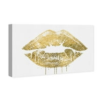 Wynwood Studio Fashion and Glam Wall Art Canvas Otisci 'Više zlata molim' usne - zlato, bijelo