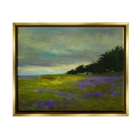 Stupell Industries Seaside Purple Meadow Flowers Slikanje metalik zlato plutajuće uokvireno platno Umjetnost tiska,