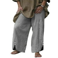 Ženske hlače u donjem dijelu, široke Palazzo hlače s bočnim prorezom, ljetne hlače visokog struka, sive u donjem