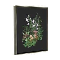 Šumske biljke, cvjetne gljive, botanička i cvjetna grafika, sjajni sivi uokvireni umjetnički tisak, zidna umjetnost
