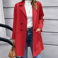 Ženska Puff jakna, jednobojna jakna s ovratnikom na kopčanje, ugrađena topla jakna srednje do duge duljine, crvena
