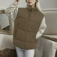 Ženski parkovi modna jednobojna kratka prošivena jakna sa širokim toplim prslukom jakna Parka kaput