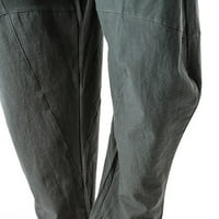 ; Pamučne lanene široke Ležerne hlače lagane rastezljive joga hlače domaće hlače u tamno sivoj boji