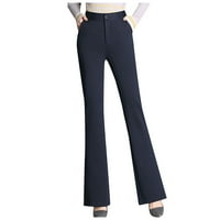 Ženske hlače s džepovima visokog struka obične hlače ravnog kroja duge hlače lepršave hlače obične modne tajice
