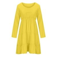 Žuta haljina s okruglim vratom-ženska jednobojna haljina s dugim rukavima s dugim rukavima za svaki dan