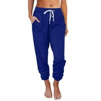 Hlače za žene žene trendovi ležerni elastični struk labave hlače pune duljine plave xxl