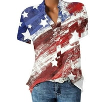 Summer bluza žena povremena neovisnost Dan neovisnosti tiskanje V-izreza košulja s kratkim rukavima pulover labavi
