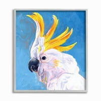 Papiga mohak plavo-žuta slika životinja i ptica, zidna umjetnost u sivom okviru, 20 Jennifer packston Parker