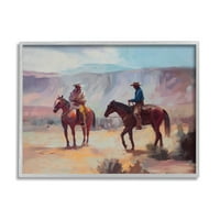 Stupell Industries pustinjski Kauboji Konji Pejzaž životinje i insekti slikarstvo u sivom okviru umjetnički tisak