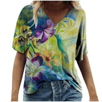 OVTICZA Ženske ljetne košulje plus veličina kratka rukava V vrat Slatke majice za žene grafičke ženske vrhove