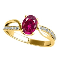 Aonejewelry 10K ovalni oblik stvorio rubin dijamantni prsten u ruži, bijelo i žuto zlato