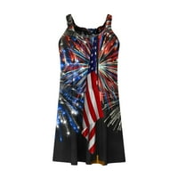 4. srpnja ljetne haljine za žene Plus Size Nova Midi haljina bez rukava s okruglim vratom s printom američke zastave