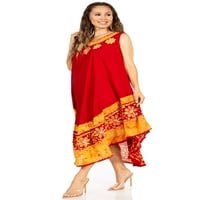 Batik Sakkas cvjetna haljina bez rukava-crveno zlato-Jedna veličina