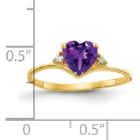 Prsten od žutog zlata u obliku srca s ametistom i AA dijamantom od čistog karatnog zlata