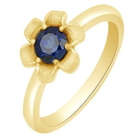 Simulirani plavi safirni cvjetni dizajn pasijansa zaručnički prsten u 14K žutom zlatu