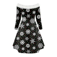 Tklpehg jesenske haljine božićna haljina za ženske duge rukave Off Rame koljena koljena casual božićna snježna