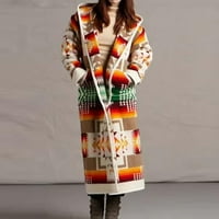 Ženski kaput Plus veličine s uzorkom u etničkom stilu dugi rukav džepovi na kopčanje vjetrovka s kapuljačom kardigan