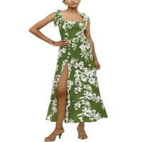 Seksi plesna Ženska ljetna haljina na plaži duga haljina bez rukava cvjetne slip haljine boemske svečane zelene