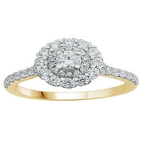 Carat T.W. Dijamantni cvjetni dvostruki halo zaručnički prsten 14K žuto zlato