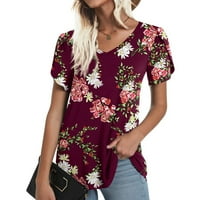 Ljeto v rukava za vrat T majice za žene ležerne prevelike rastezljive cvjetne tisak mekanih vrhova za usjev majice