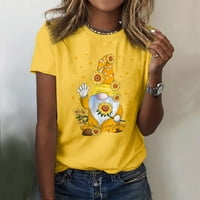 Clearment Summer Tops Bluza grafički otisci kratki rukavi povremene žene bluze vrat, žuti, l