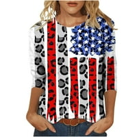Ljetne bluze za žene s printom Dana neovisnosti, široka majica s rukavima srednje duljine, bluza s okruglim vratom,