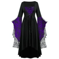 Ženska Vintage Maksi haljina s rukavima šišmiš čipkasta krpasta haljina modna zavojna haljina za Noć vještica