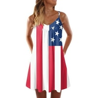 Ženska boho ljetna haljina s printom američki Dan neovisnosti, srpanj, ležerni sarafan bez rukava s okruglim vratom,