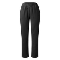 Ženske jednobojne lanene hlače, Ležerne široke hlače s elastičnim strukom, široke hlače s džepom, modne hlače