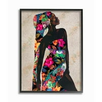 Stupell Industries Elegantna ženska tropska cvjetna haljina snaga pozira uokvireni zidni umjetnički dizajn Alonza