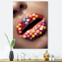 DesignArt 'Izbliza kreativnog šminkanja na ženskim usnama s Lolipopsovim modernim platnenim zidnim umjetničkim
