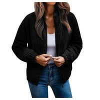 Ženske jakne od flisa-Ležerne tople zimske jakne s patentnim zatvaračem s dugim rukavima u crnoj boji