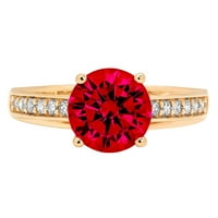 Vjenčani prsten okruglog reza s imitacijom crvenog rubina u žutom zlatu 18K, veličina 8,25