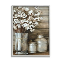 Stupell Industries Tradicionalni cvjetni buket Rustikalne seoske limenke Slikanje siva uokvirena umjetnička print