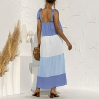 Žene ljeto casual kontrast zakrpljenje špageta SPARP BANDAGE HAWAIIAN DRESS BLUE L