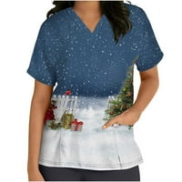 Jesen odjeća za žene žene kratke rukave V-izrez vrhovi Uniforme božićno drvce tiskane džepove bluze za njegu
