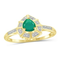 Carat T.G.W. Smaragdni i bijeli dijamantni naglasak 14K zlato preko srebrnog prstena u obliku kruške