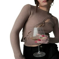 + ženski pleteni Crop Top majica povremeni džemper nepravilnog oblika s izrezom na kopčanje kardigan dugih rukava