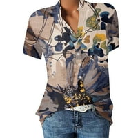 Bluze za žene ležerna majica s izrezom u obliku slova U i kratkim rukavima s printom pulover široke bluze vrhovi