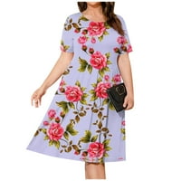 Ženska ljetna haljina Plus size ležerna haljina kratkih rukava visokog struka širokog kroja majica s džepovima