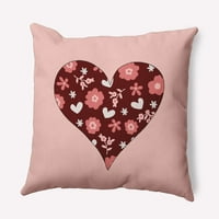 16 x16 Jednostavno Daisy Valentines Flowery Love Hearts Poly Indoor Outdoor Pillow, Maroon Qty 1